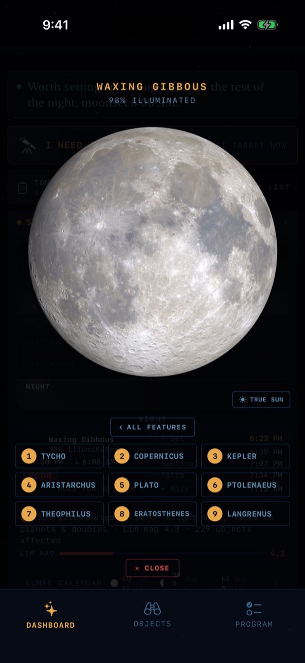 The interactive 3D Moon with labeled craters.